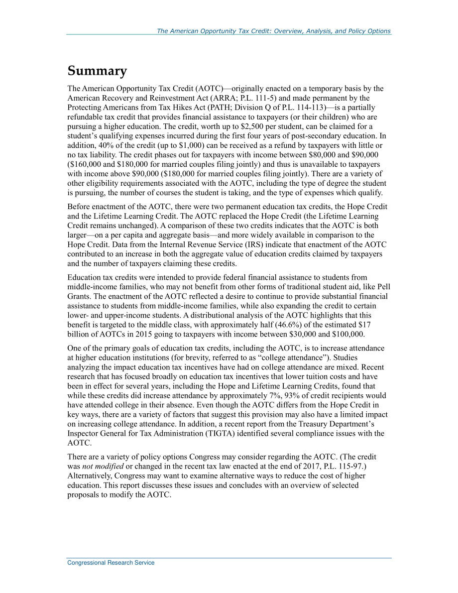 [20180604]R42561_美国机会税收抵免：概述、分析和政策选项.pdf_第2页
