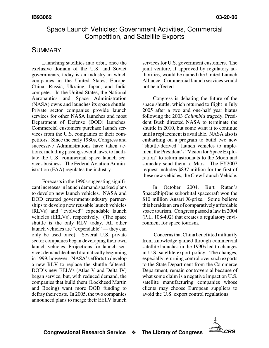 [20060320]IB93062_空间运载火箭：政府活动、商业竞争和卫星出口.pdf_第3页