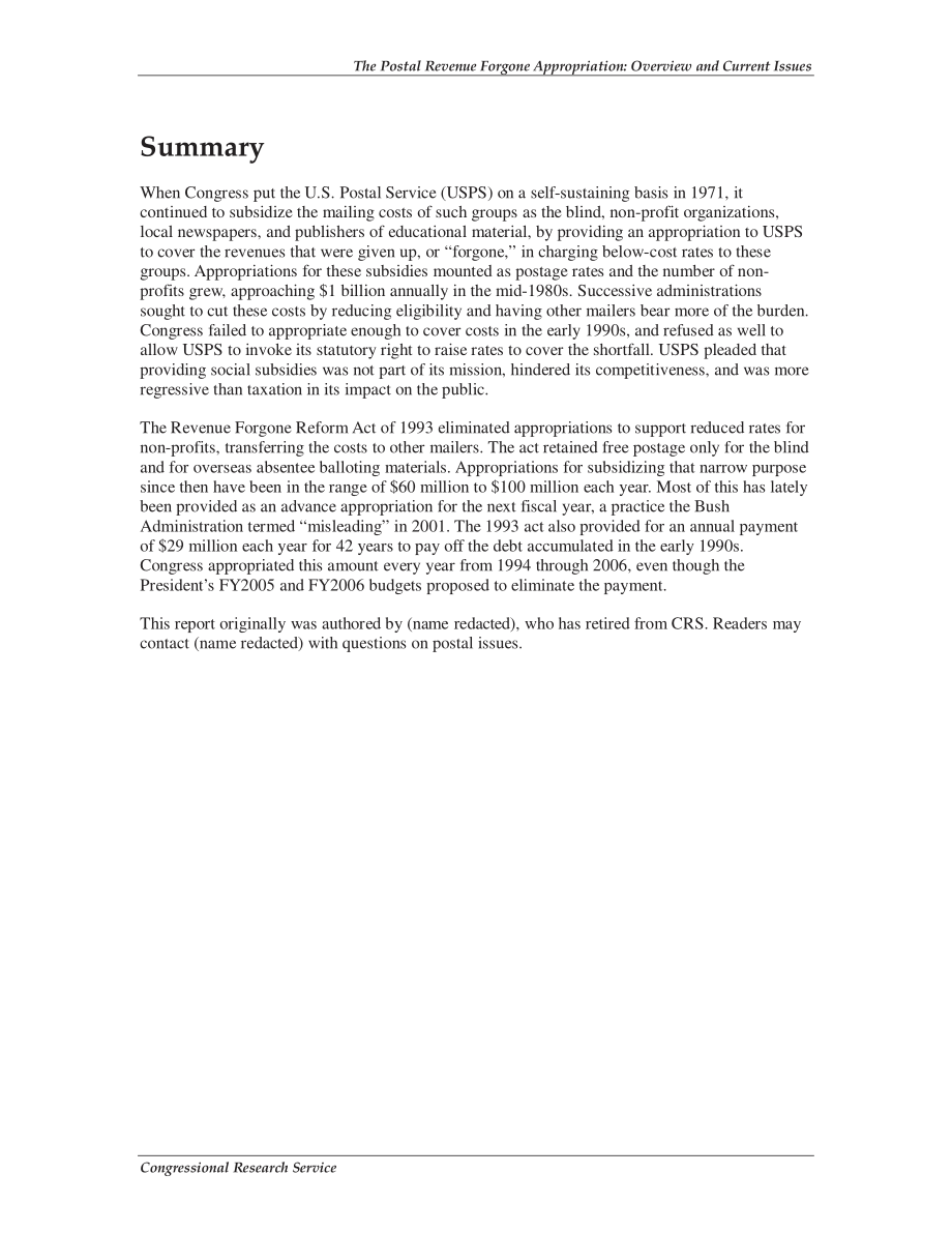 [20060921]RS21025_邮政收入放弃拨款：概述和当前问题.pdf_第2页