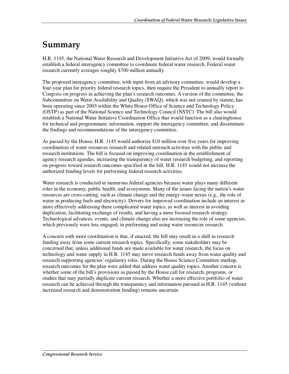 [20100728]R40538_协调联邦水研究：立法问题 .pdf_第2页