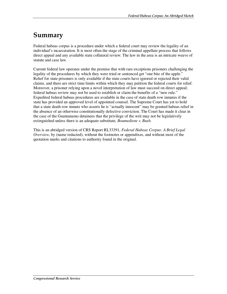 [20100108]RS22432_联邦人身保护令：简略的素描.pdf_第2页