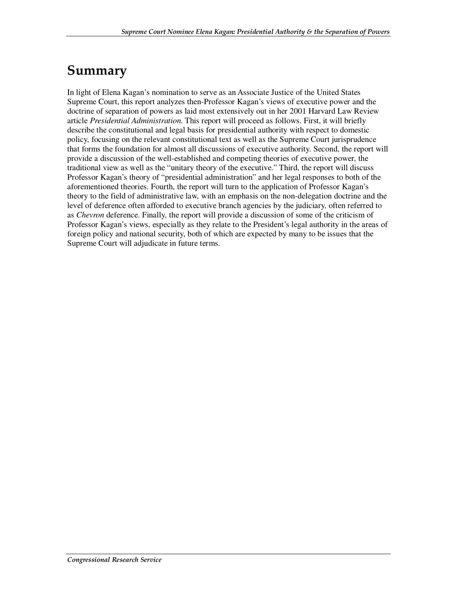 [20100604]R41272_最高法院提名人Elena Kagan：总统权力与权力分立.pdf_第2页