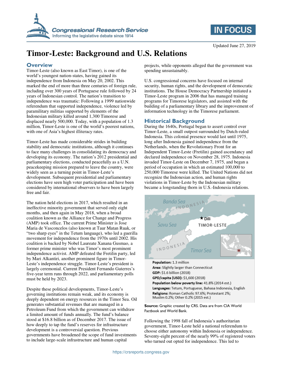 [20190627]IF10320_东帝汶：背景和美国关系.pdf_第1页