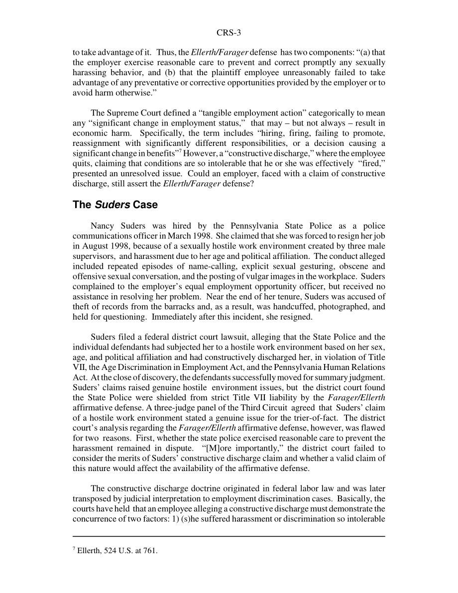 [20040618]RS21702_性骚扰、推定解雇和雇主的肯定性辩护：美国最高法院在宾夕法尼亚州警察诉苏德斯案中的裁决.pdf_第3页