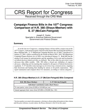 [20010216]RS20820_第107届国会的竞选融资法案：H.R.的比较380（Shays Meehan）和S.27（McCain Feingold）.pdf