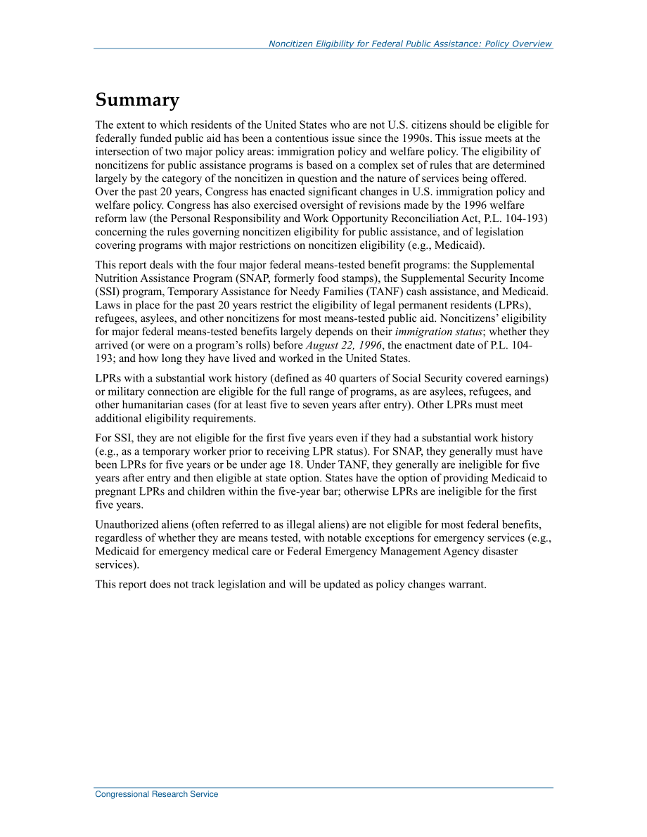 [20161212]RL33809_非公民获得联邦公共援助的资格：政策概述 .pdf_第2页