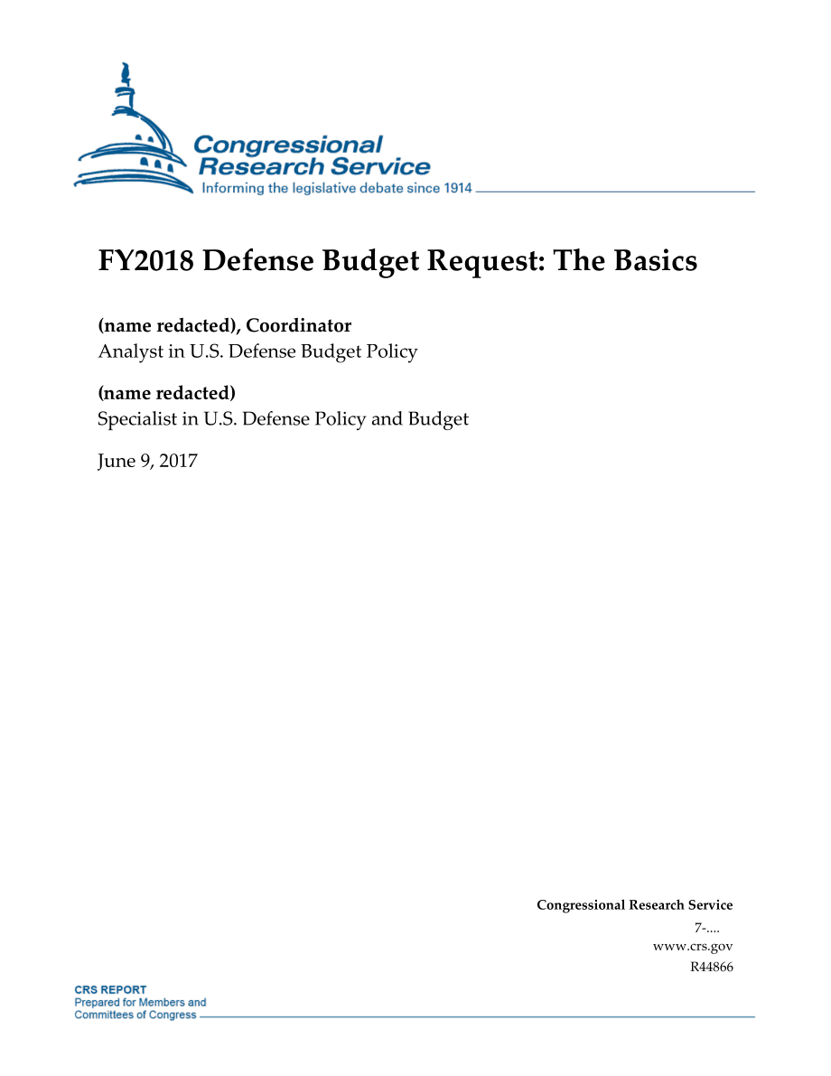 [20170609]R44866_2018财年国防预算申请：基础知识.pdf_第1页