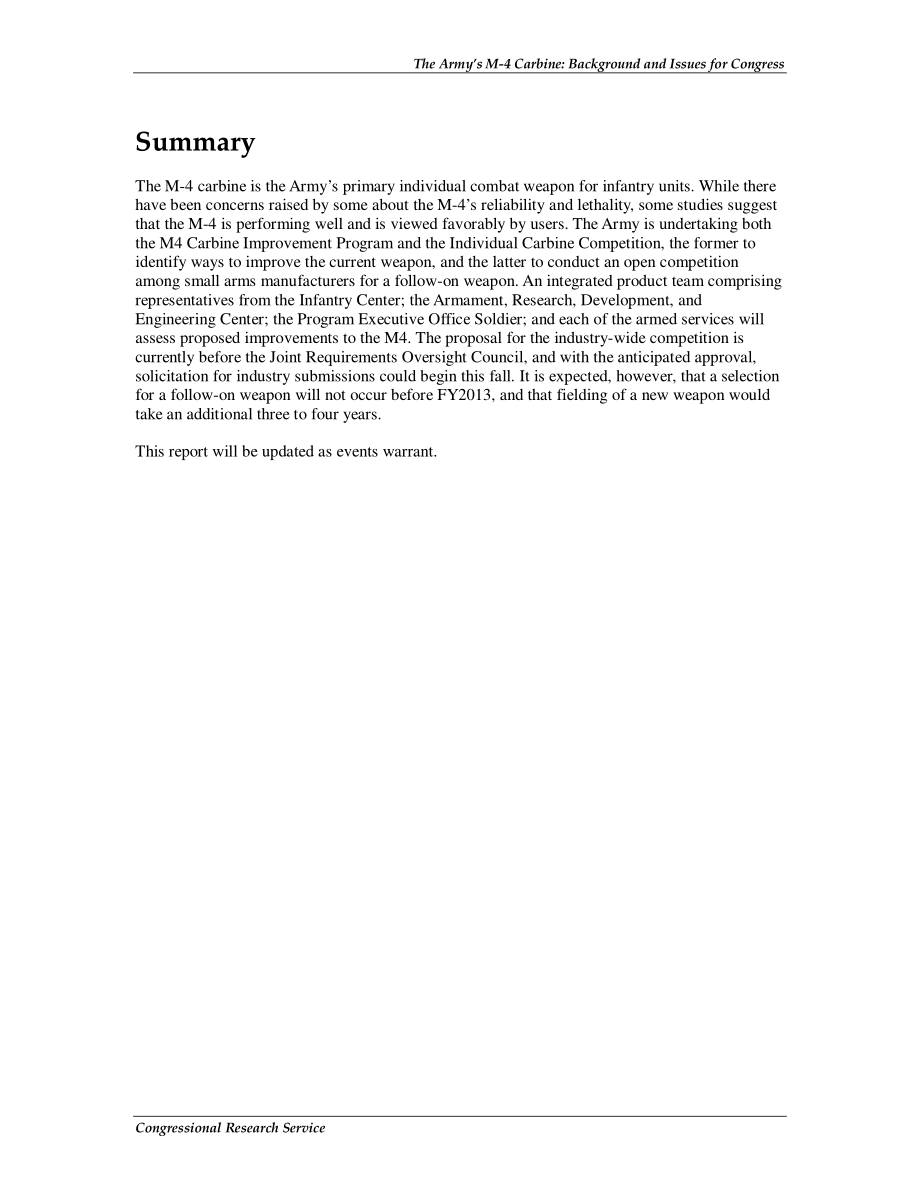 [20100608]RS22888_陆军M-4卡宾枪：国会背景和议题.pdf_第2页