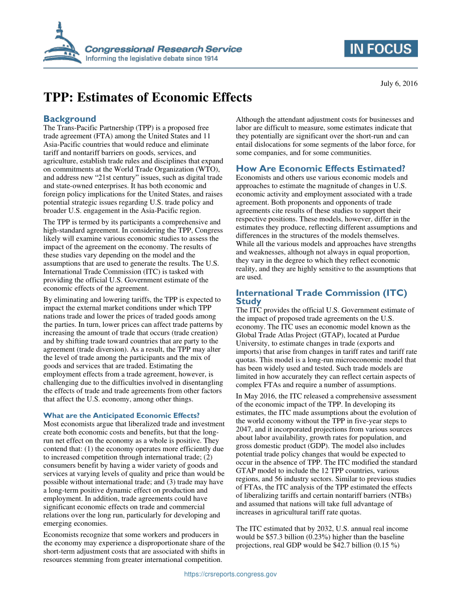 [20160706]IF10431_TPP：经济影响估计.pdf_第1页