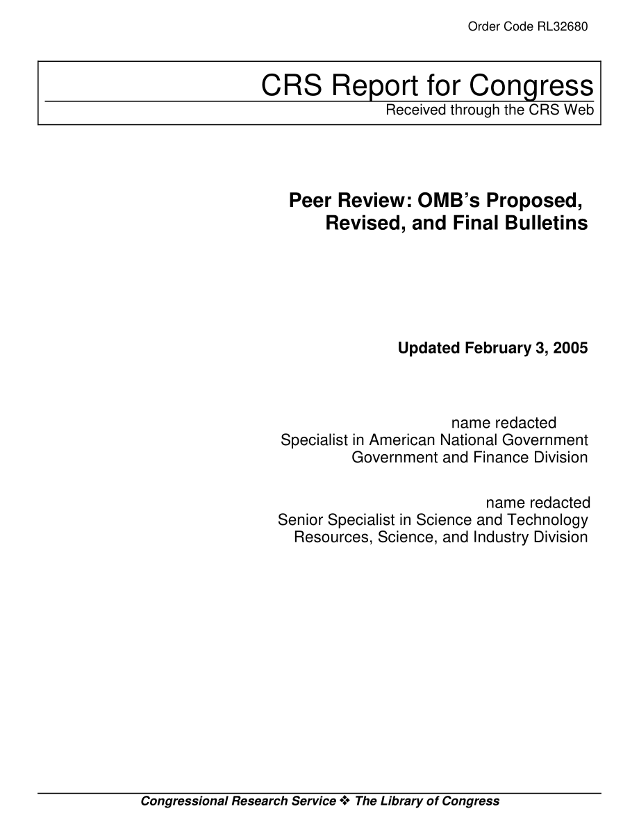 [20050203]RL32680_同行评审：OMB的建议、修订和最终公告.pdf_第1页