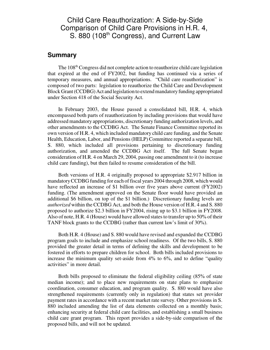 [20050103]RL32241_儿童保育重新授权：H.R.儿童保育规定的并列比较4S.880（第108届国会）和现行法律.pdf_第2页