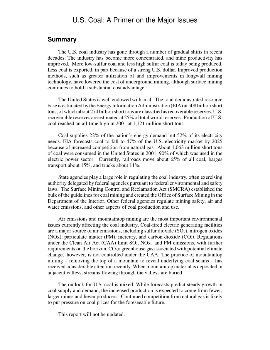 [20030325]RL31819_美国煤炭：主要问题入门.pdf_第2页