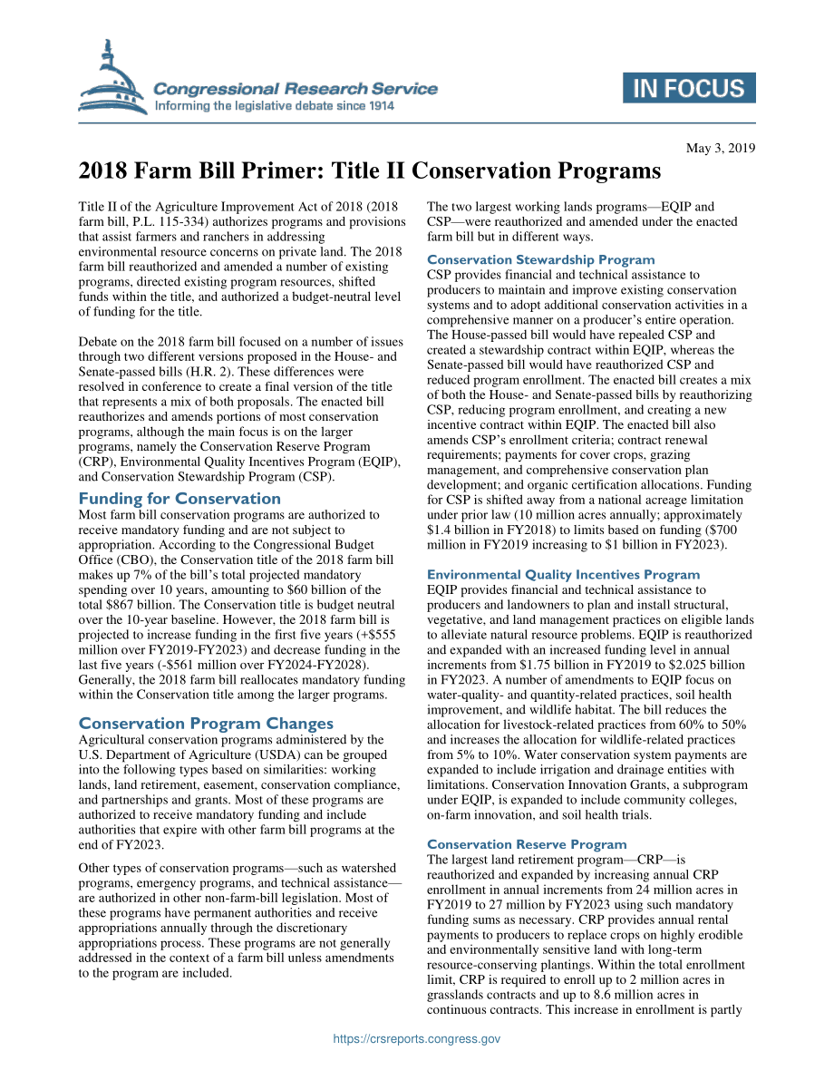 [20190503]IF11199_2018年农业法案入门：第二篇保护计划.pdf_第1页