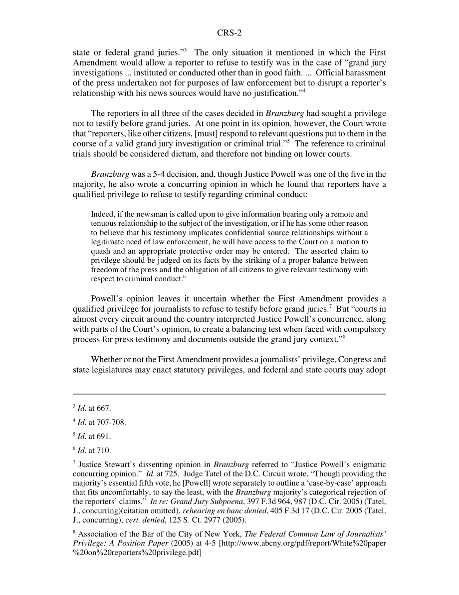 [20061003]RS22205_记者特权：法律和第109届国会立法概述.pdf_第2页
