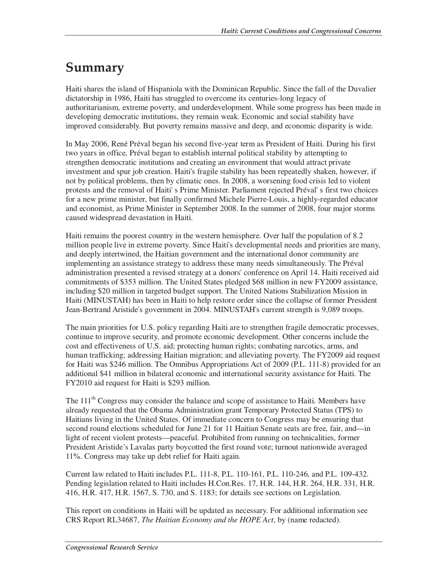[20090617]R40507_海地：当前状况和国会关注的问题.pdf_第2页