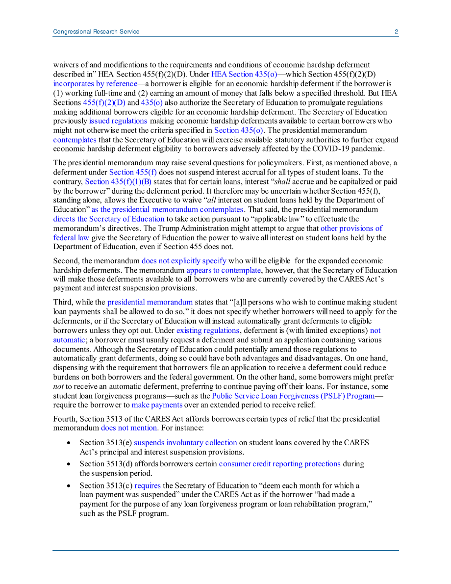 [20200810]LSB10532_特朗普总统在学生贷款、工资援助、工资税和驱逐方面的行政行动：最初的收获.pdf_第2页