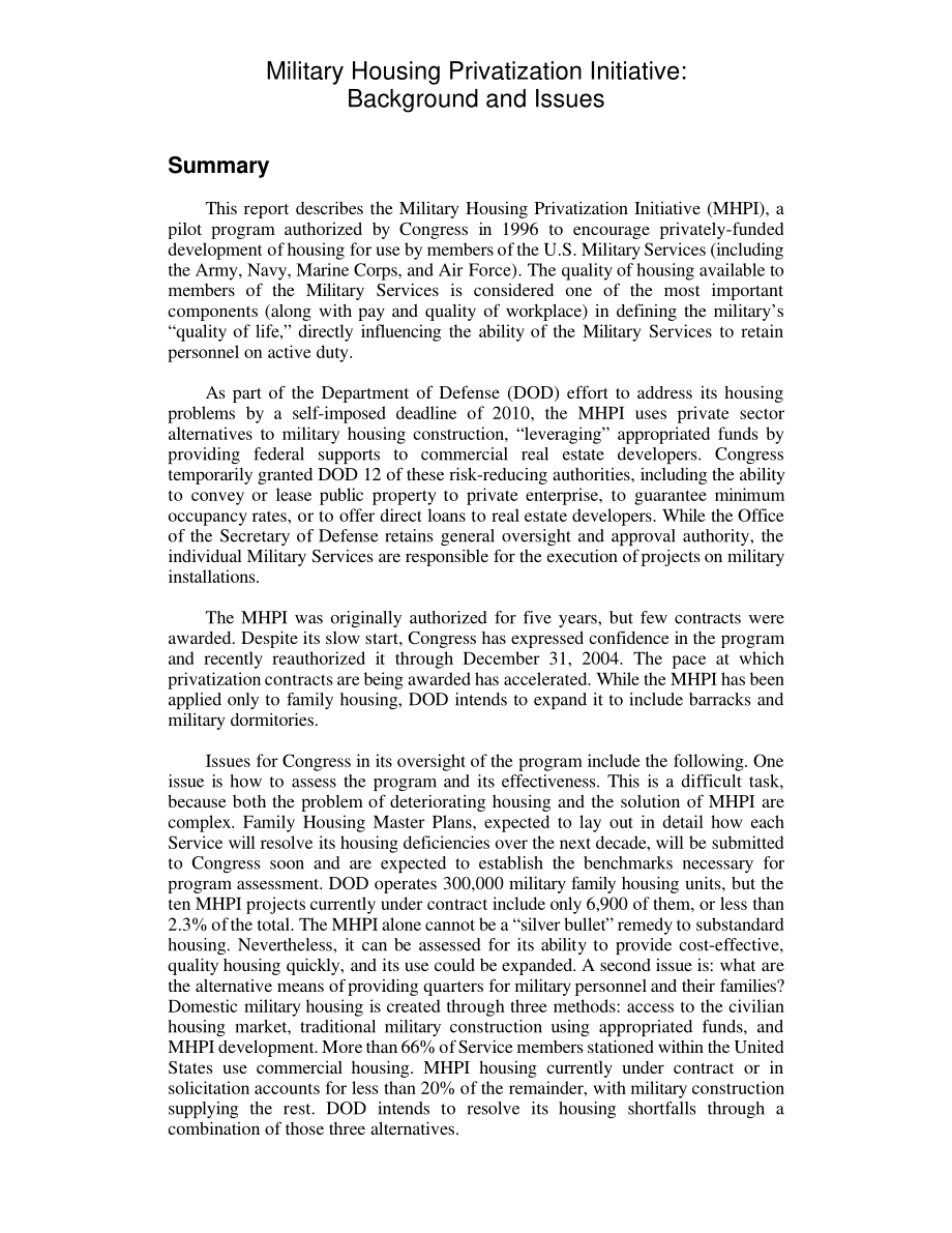 [20010702]RL31039_军事住房私有化倡议：背景和问题.pdf_第2页