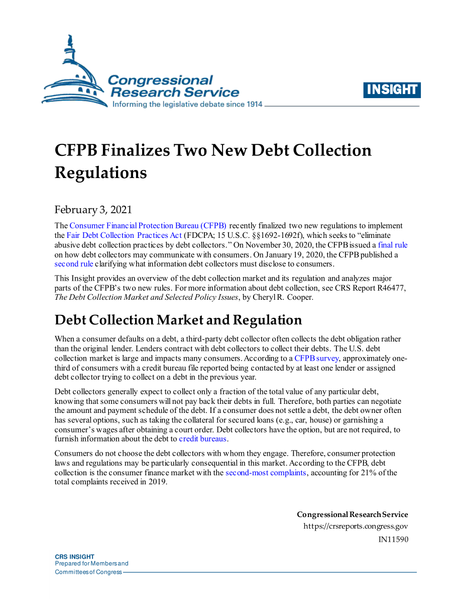 [20210203]IN11590_CFPB最终确定了两项新的债务催收规定.pdf_第1页