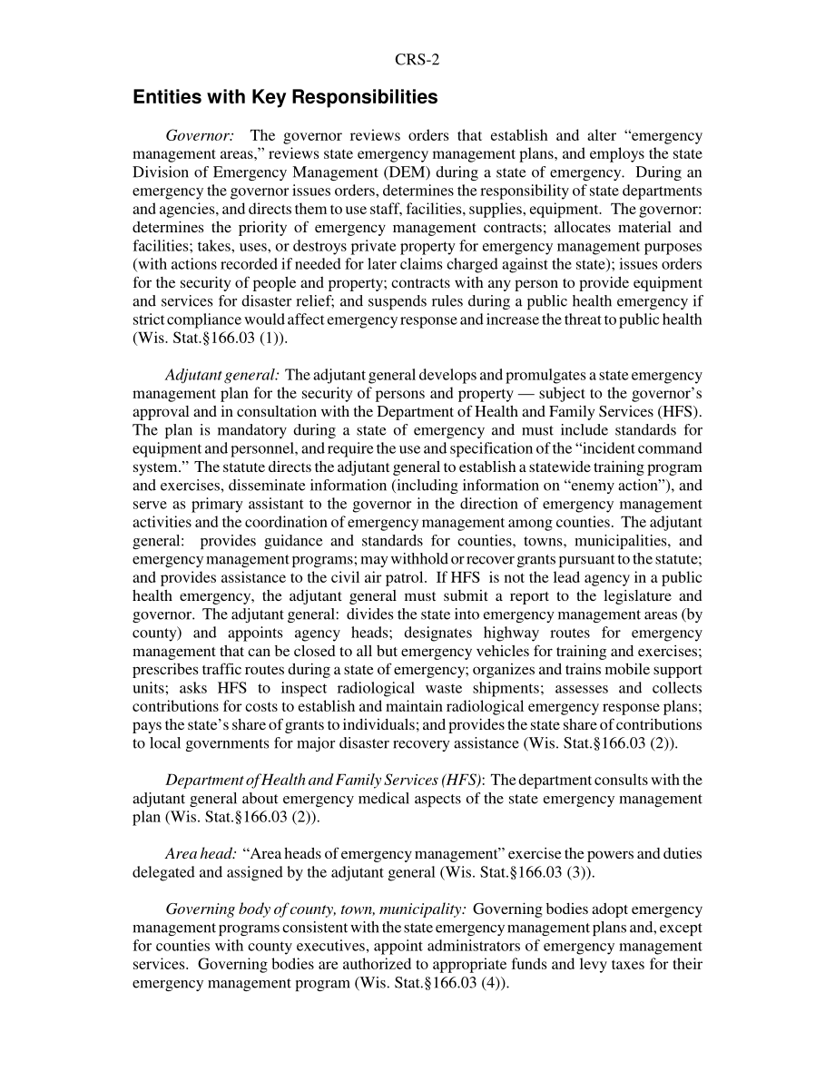 [20040702]RS21879_威斯康星州应急管理和国土安全法定机构总结.pdf_第2页