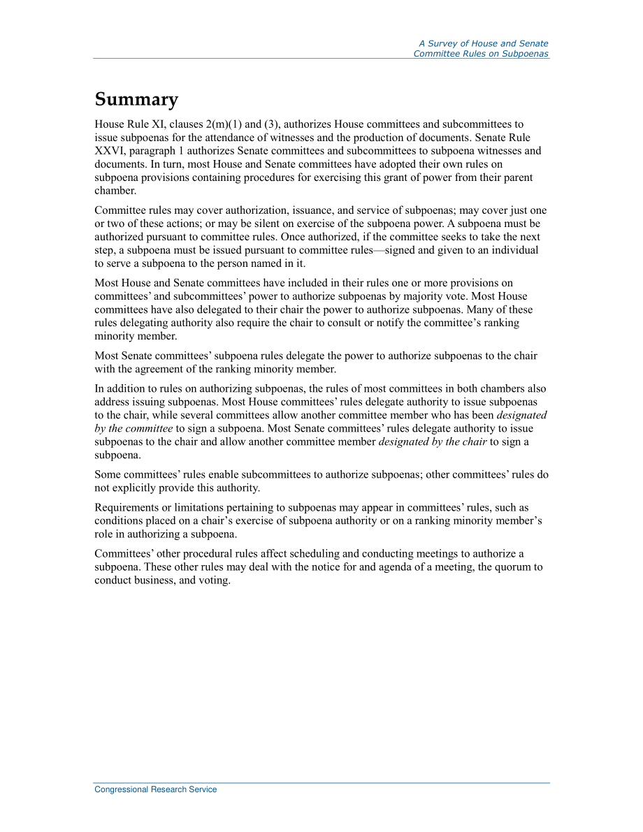 [20211112]R44247_众议院和参议院委员会传票规则调查.pdf_第2页