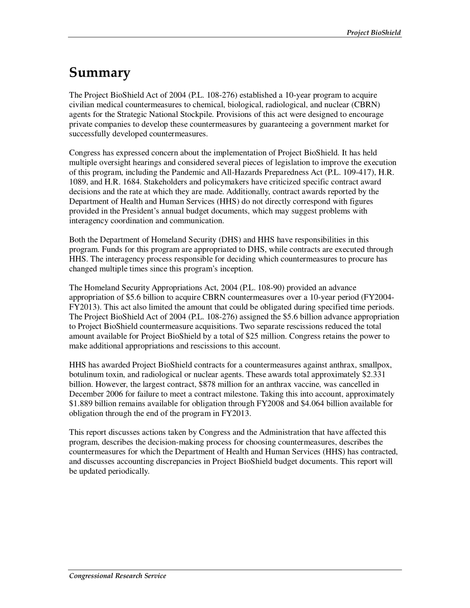 [20070611]RL33907_项目生物屏障：国会拨款、收购和政策执行问题.pdf_第2页