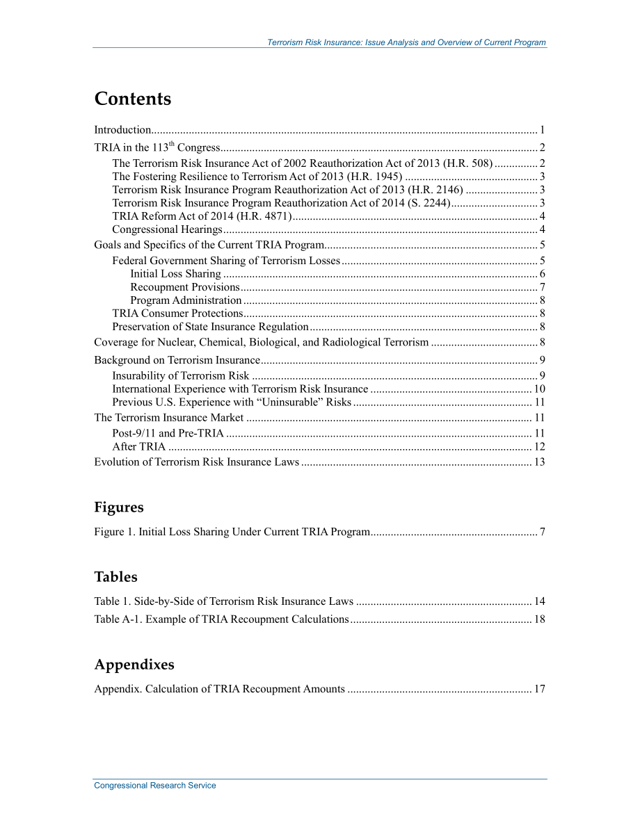 [20140723]R42716_恐怖主义风险保险：问题分析和当前计划概述.pdf_第3页