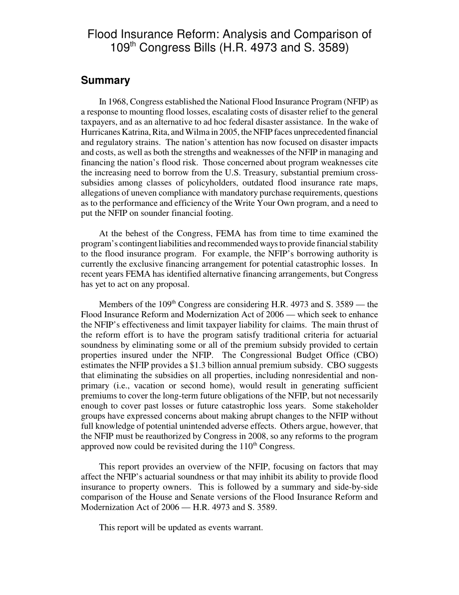 [20061012]RL33689_洪水保险改革：第109届国会法案的分析与比较（H.R.4973和S.3589）.pdf_第2页