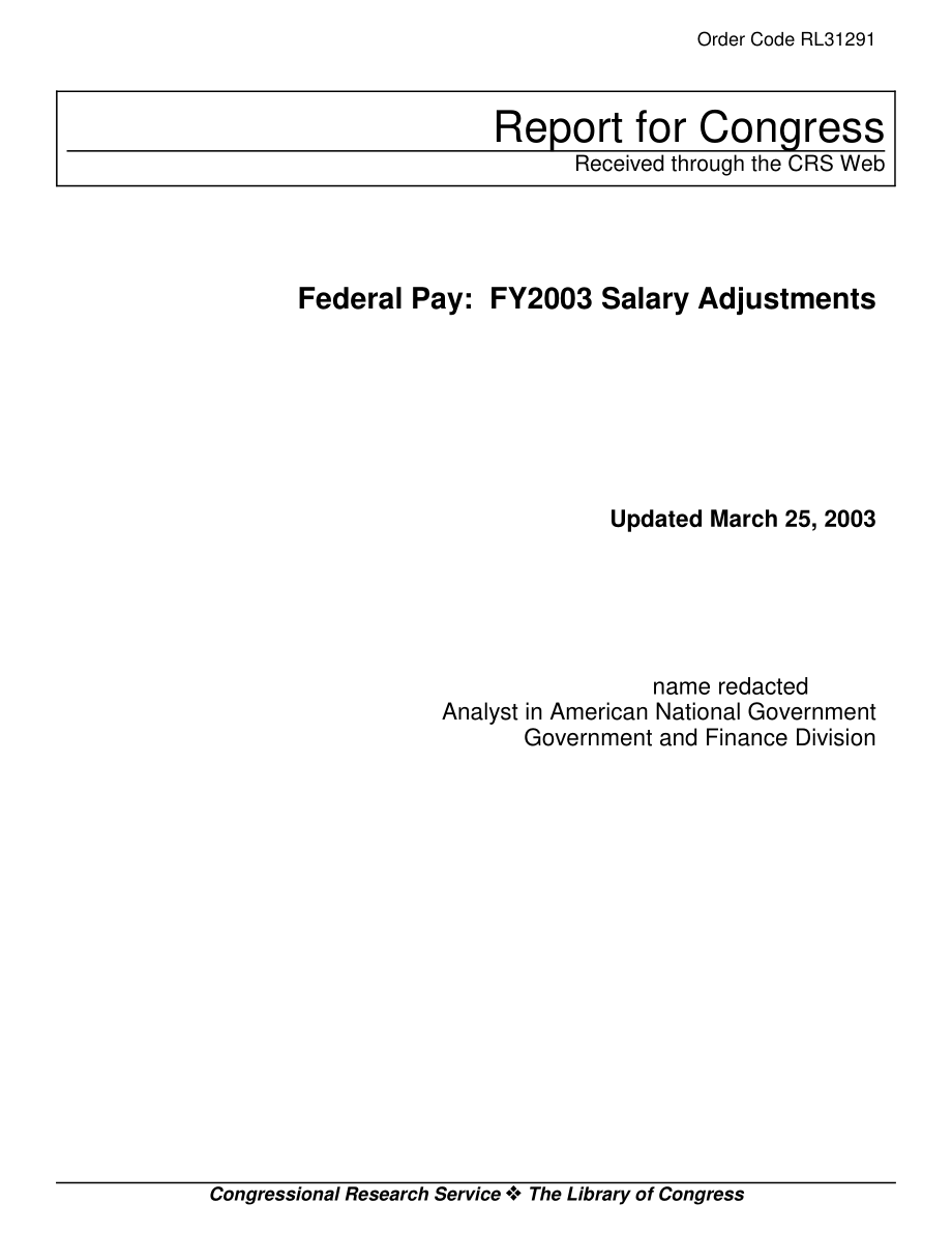[20030325]RL31291_联邦工资：2003财年薪资调整.pdf_第1页