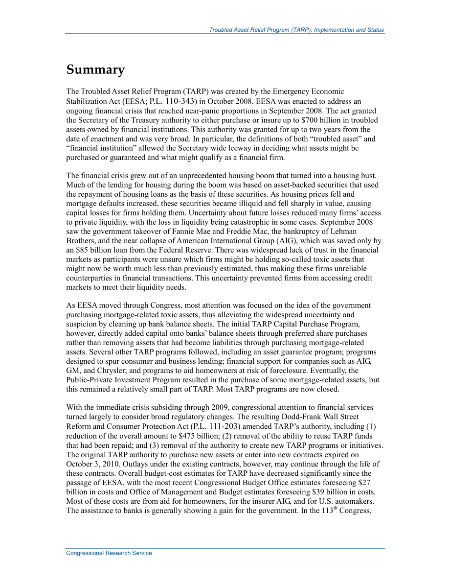 [20140821]R41427_问题资产救助计划（TARP）：实施和状态.pdf_第2页
