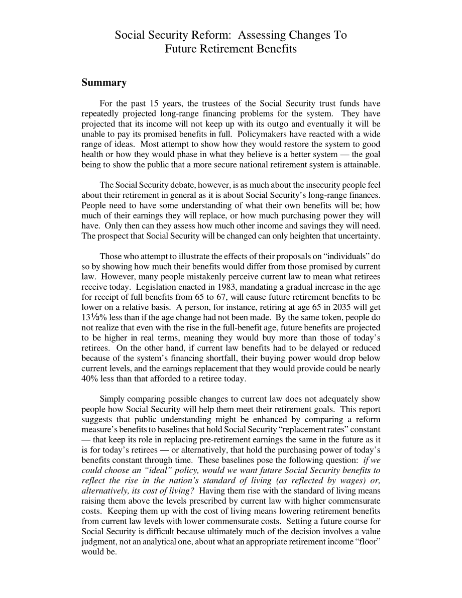 [19991214]RL30380_社会保障改革： Assessing Changes To Future Retirement Benefits.pdf_第3页
