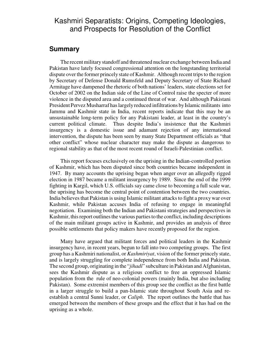 [20020930]RL31587_克什米尔分离主义者：冲突的起源、相互竞争的意识形态以及解决冲突的前景.pdf_第2页