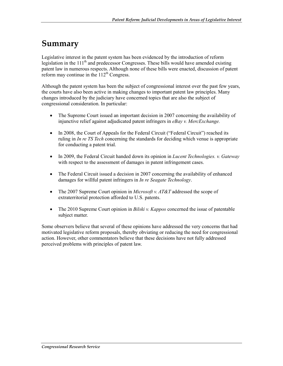 [20110105]R41090_专利改革：立法关注领域的司法发展.pdf_第2页