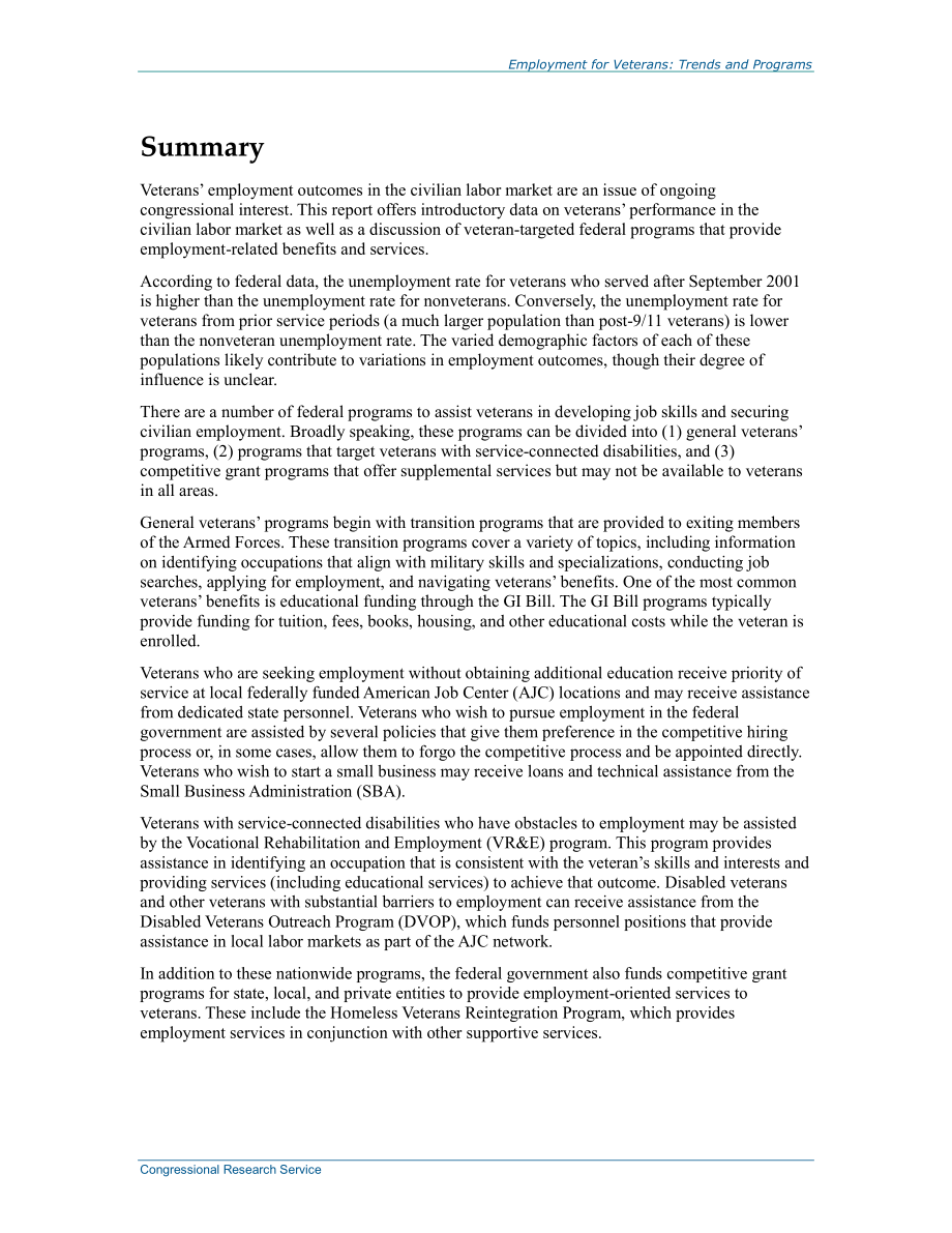 [20150511]R42790_退伍军人就业：趋势和计划.pdf_第2页