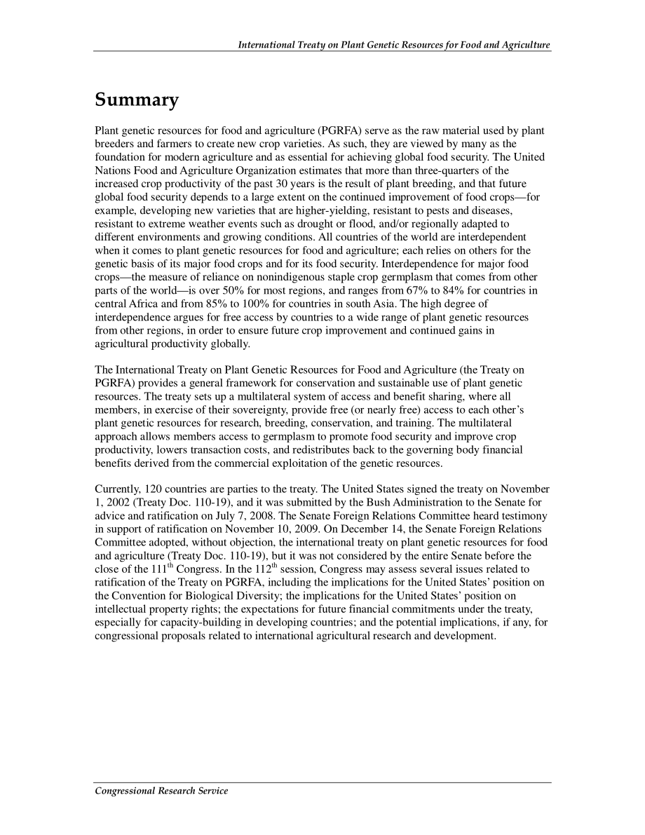 [20101222]R41091_粮食和农业植物遗传资源国际条约.pdf_第2页