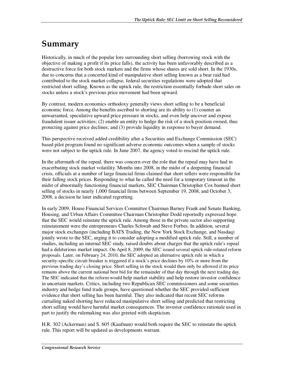 [20100324]RL34519_上行规则：SEC重新考虑卖空限制.pdf_第2页