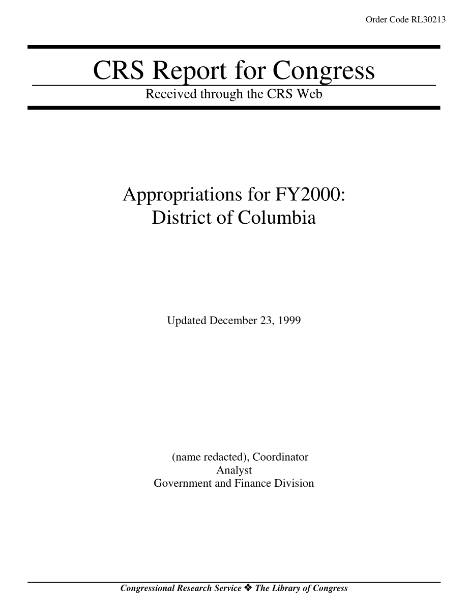 [19991223]RL30213_2000财年拨款：哥伦比亚特区.pdf_第1页