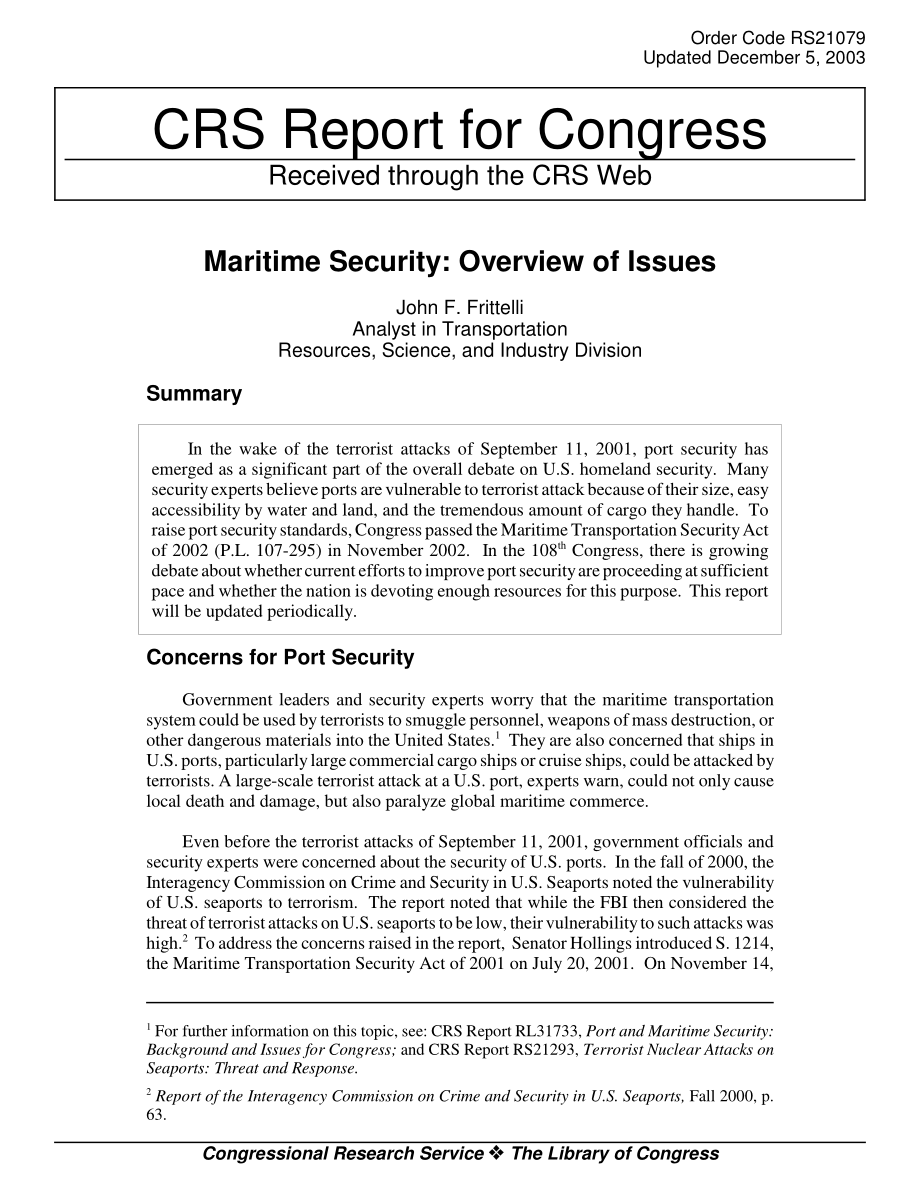 [20031205]RS21079_海事安保：问题概述.pdf_第1页