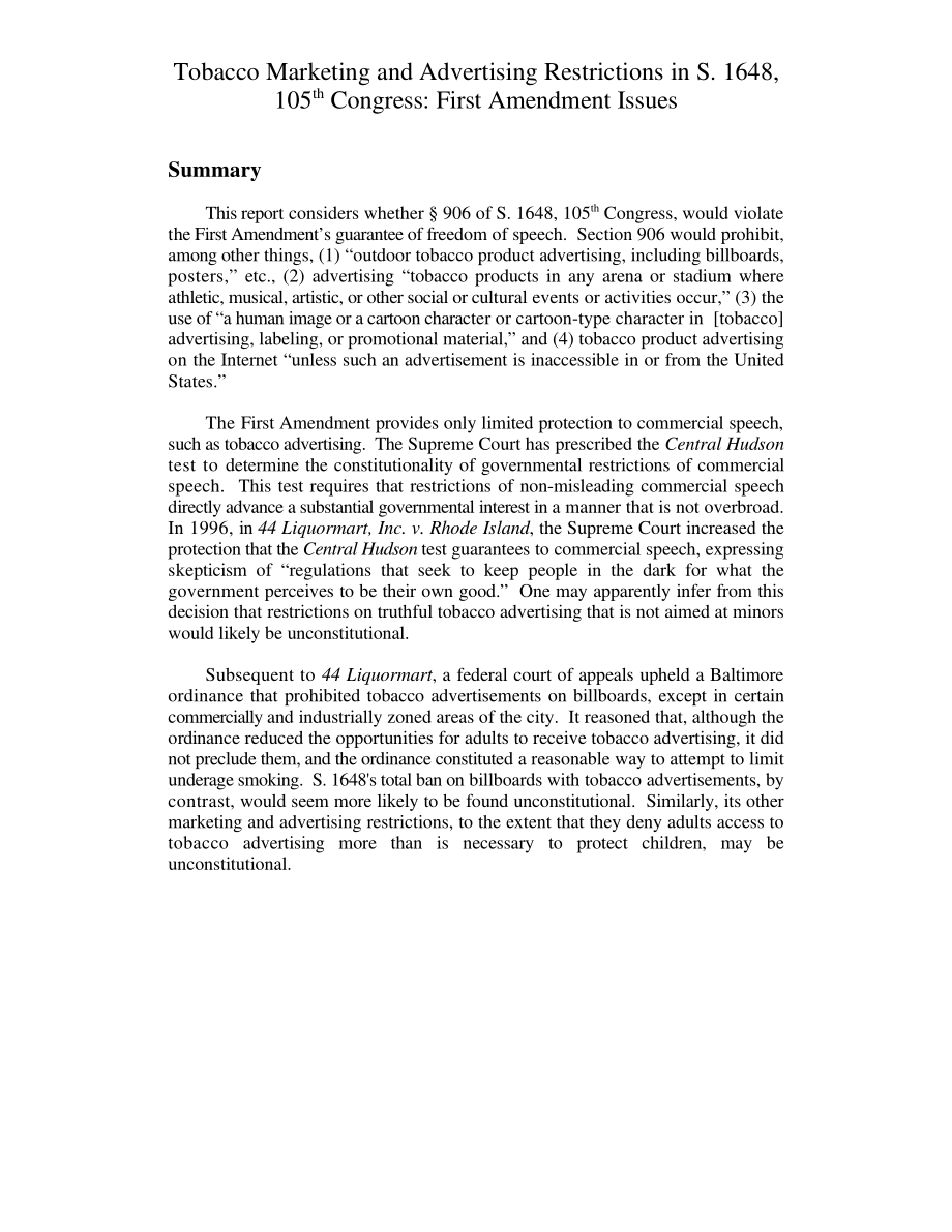 [19980408]98-343A_S.1648第105届国会中的烟草营销和广告限制：第一修正案问题.pdf_第3页