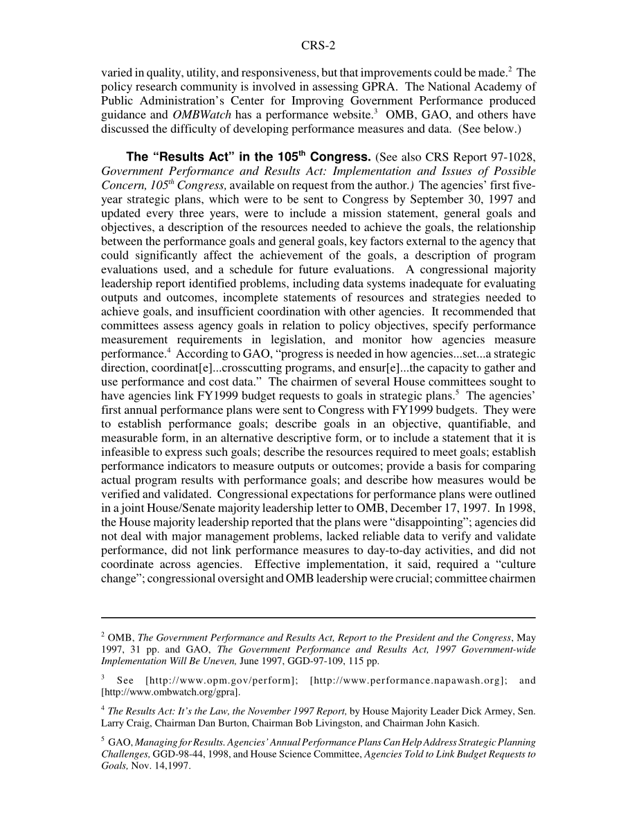 [20040607]RS20257_政府绩效和结果法案：简要历史和实施活动.pdf_第2页