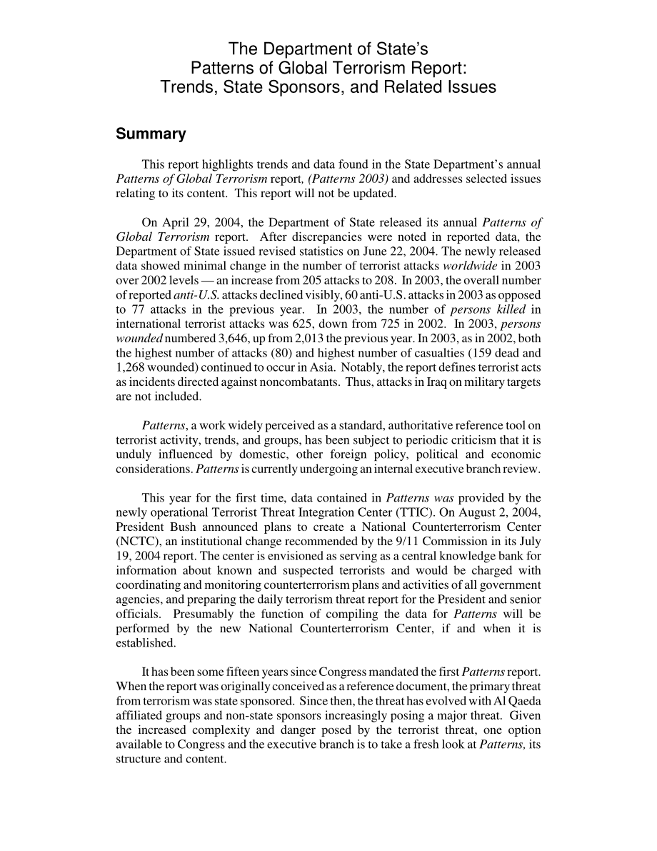 [20041005]RL32417_国务院全球恐怖主义模式报告：趋势、国家赞助商和相关问题.pdf_第2页