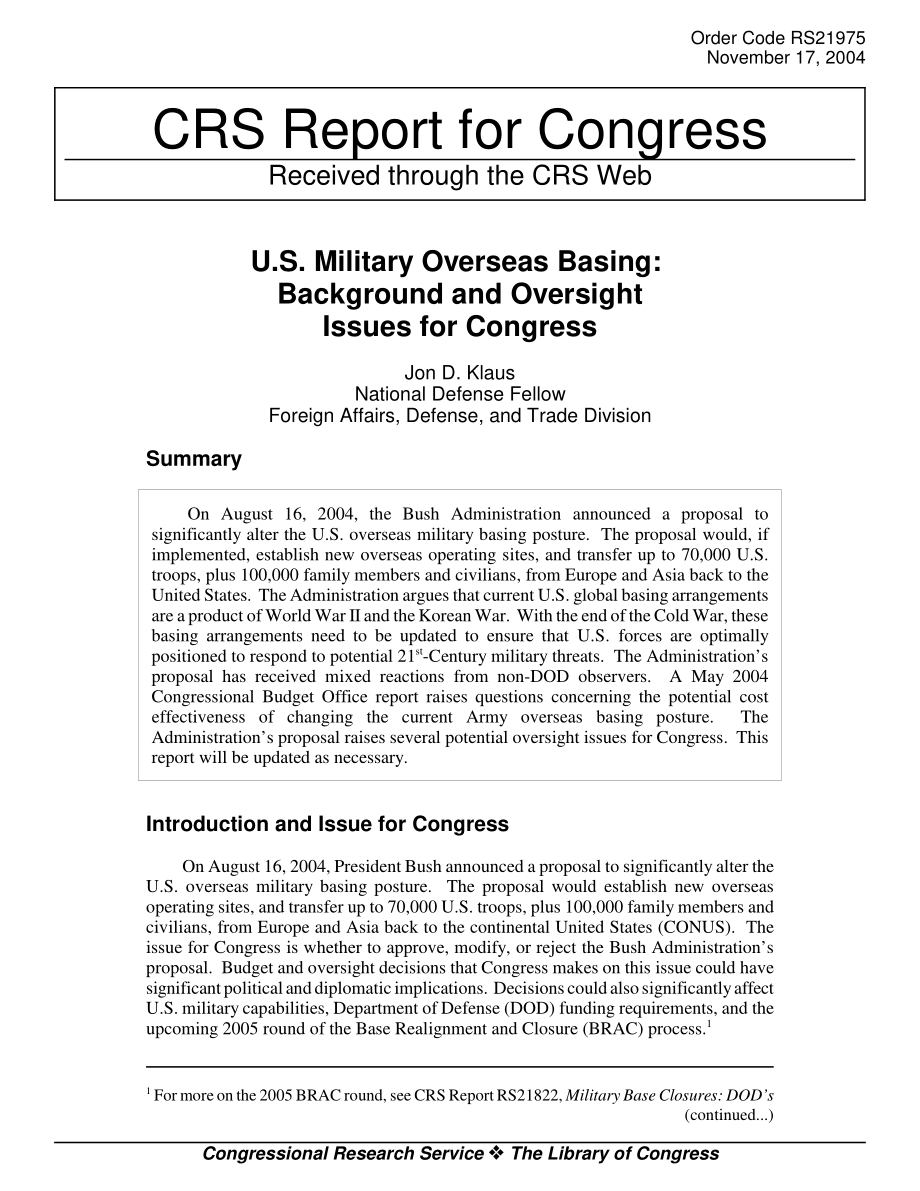[20041117]RS21975_美国海外军事基地：国会的背景和监督问题.pdf_第1页