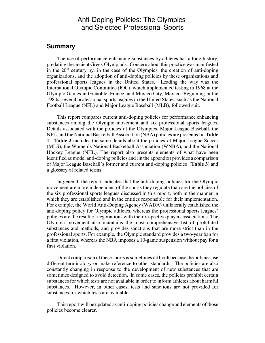 [20071017]RL32894_反兴奋剂政策：奥运会和选定的职业体育项目.pdf_第2页