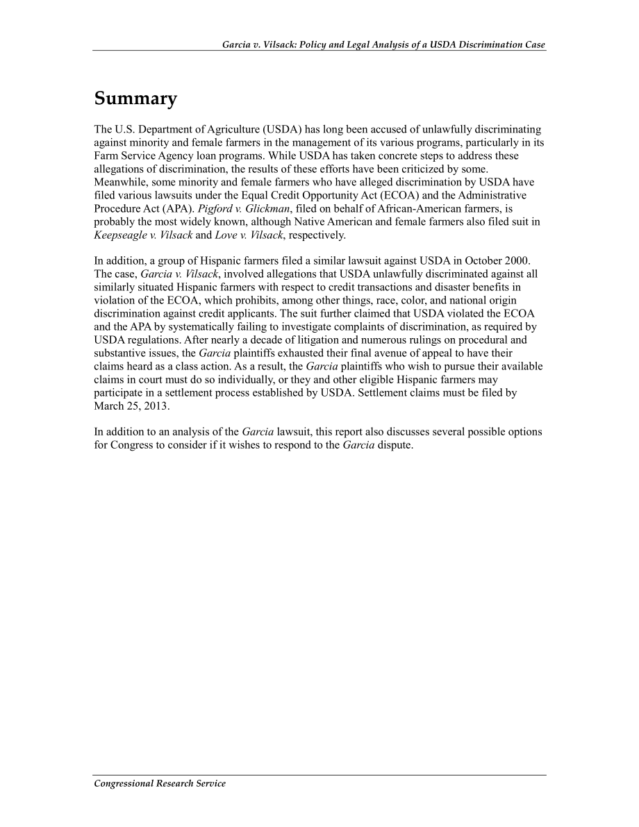 [20130222]R40988_加西亚诉维尔萨克案：美国农业部歧视案的政策与法律分析.pdf_第2页