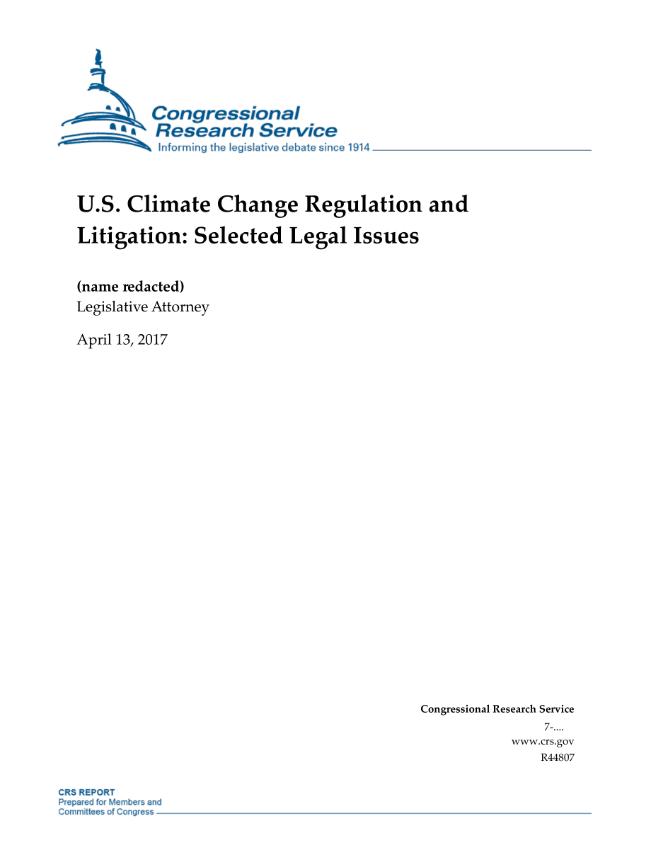 [20170413]R44807_美国气候变化法规和诉讼：选定的法律问题.pdf_第1页