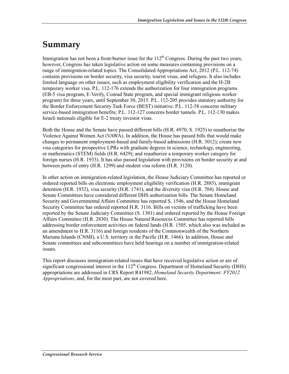 [20121220]R42036_第112届国会的移民立法和问题.pdf_第2页