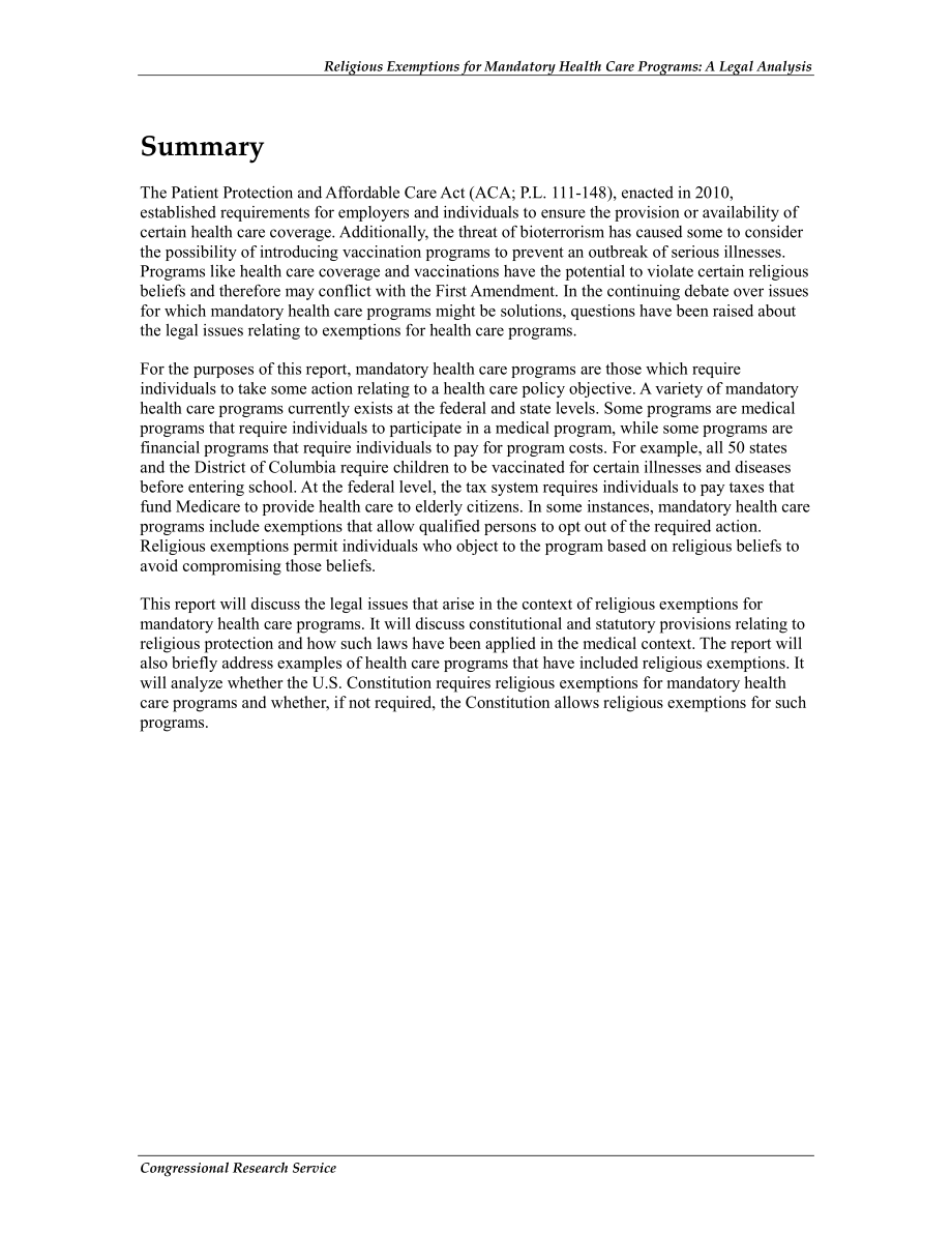 [20120301]RL34708_强制性医疗保健计划的宗教豁免：法律分析.pdf_第2页