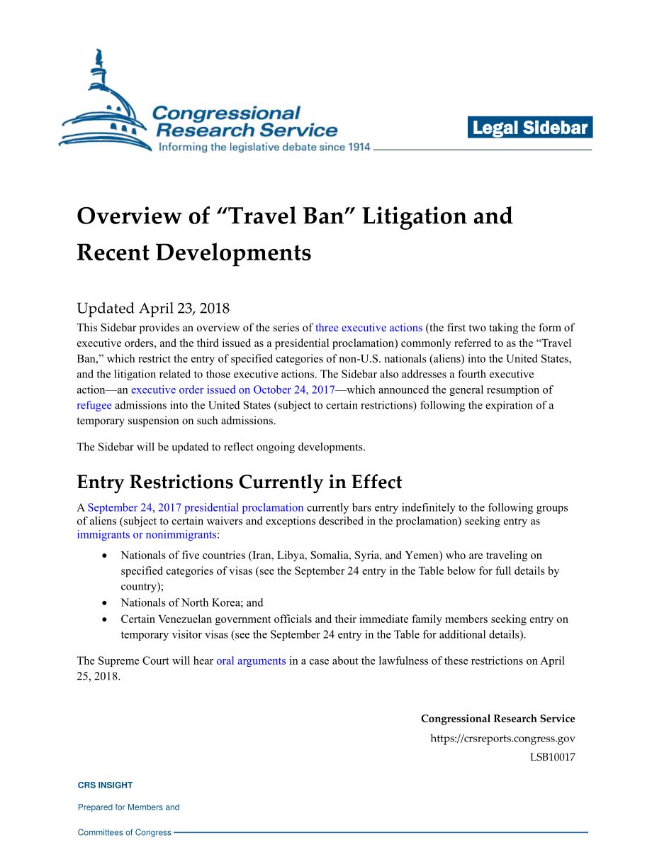 [20180423]LSB10017_“旅行禁令”诉讼和最新发展概述.pdf_第1页
