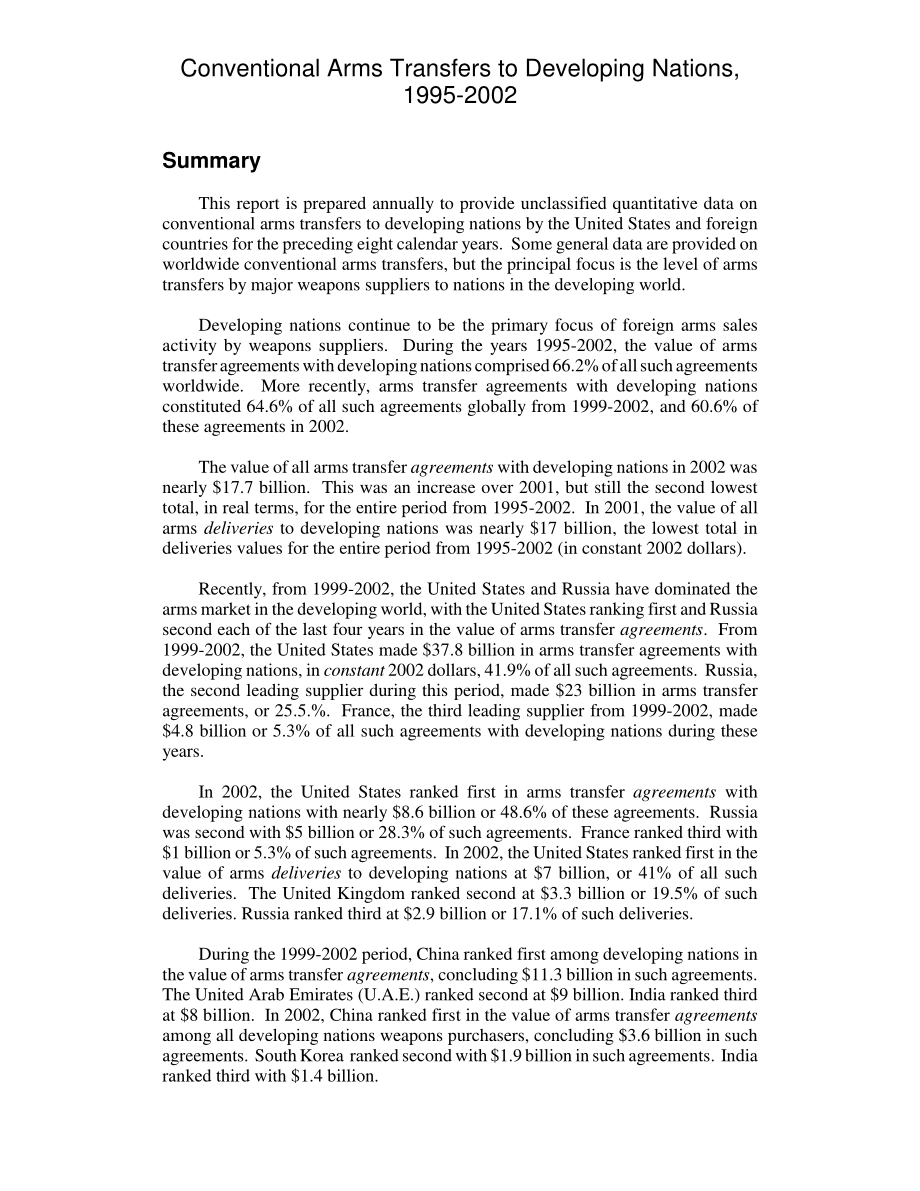 [20030922]RL32084_1995-2002年向发展中国家转让常规武器.pdf_第2页