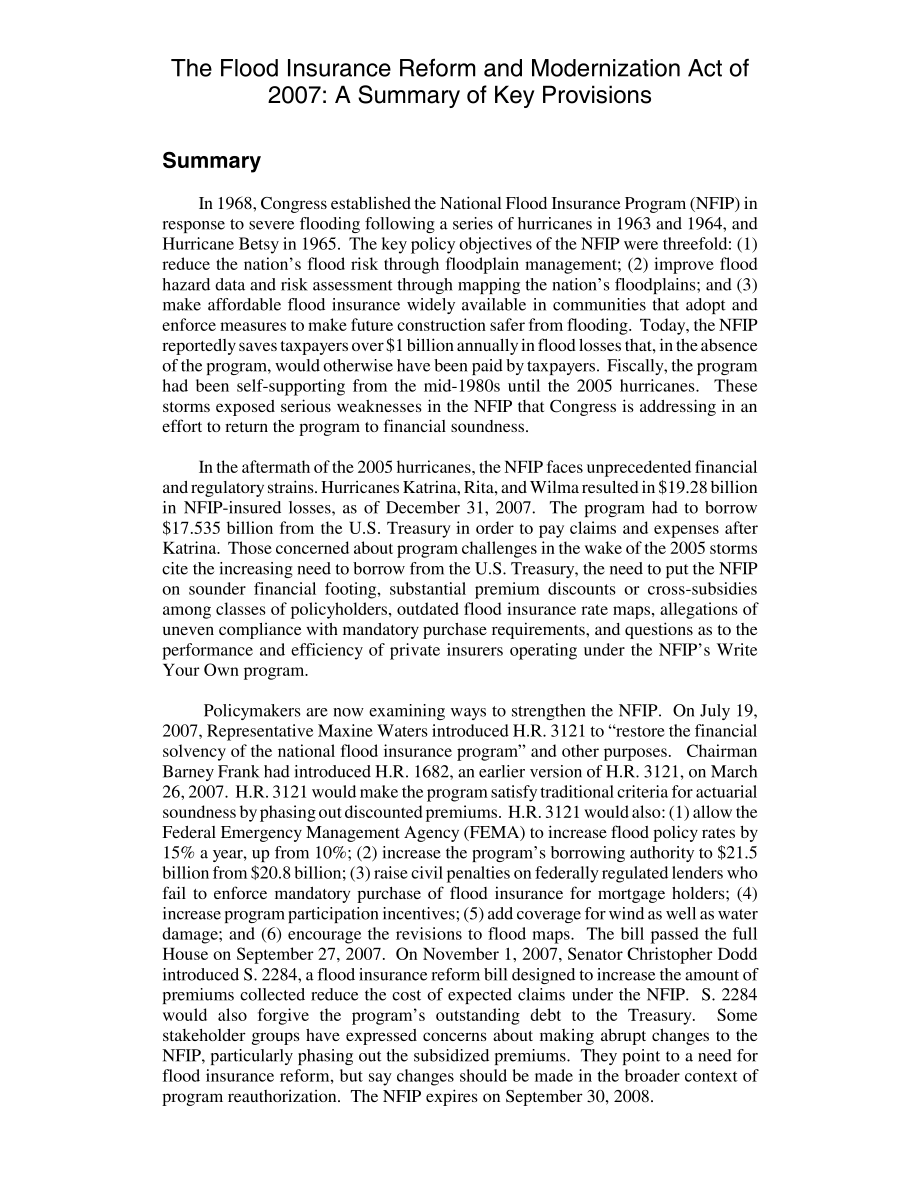 [20080130]RL34052_2007年洪水保险改革和现代化法案：关键条款概述.pdf_第2页
