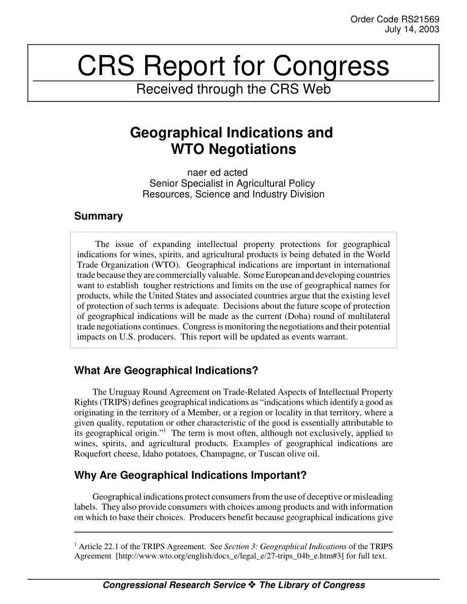 [20030714]RS21569_地理标志与WTO谈判.pdf_第1页